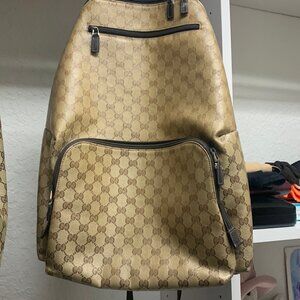Authentic GG Supreme Monogram Coated Canvas Large Backpack - Tan
